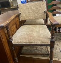 A set of 5 Oak ladder back upholstered dining chairs with one carver (5)