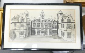 A Naive School Pen and Wash Drawing of Aston Hall Birmingham. Height: 27.3cm Width: 45.5cm