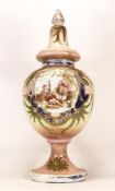 A Victorian Milk Glass Vase with Enamel Decoration and handpainted scene of courting couple. Height: