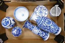 A Mixed Collection of Blue and White Ceramics to include Ginger Jars, Baluster Vase, Sugar Bowl,
