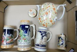 A mixed collection of items to include German Beer Steins, Continental Jimenau large floral