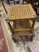 Two Small Woven Stools. Damage to Woven Seats. Height of tallest: 28cm Together with Leather Inset