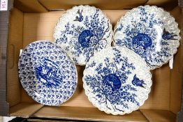 A Collection of Victorian Blue and White Pottery to include a part dessert service painted with