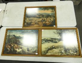 Three Modern Framed Prints depicting the work of Pieter Bruegel the Elder. Height: 61.5cm Width: