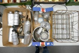 A large mixed collection of vintage kitchenalia to include Wire Bottle Basket, Aluminium Jelly
