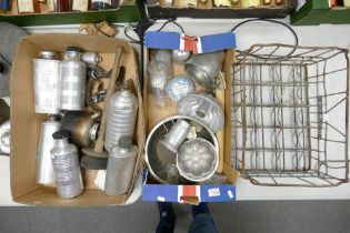 A large mixed collection of vintage kitchenalia to include Wire Bottle Basket, Aluminium Jelly