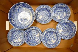 A collection of Copeland Spode Tower patterned bowls, largest diameter 21cm