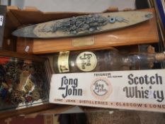 A mixed collection of items to include Martini pub type mirror, boxed long john 1 tregnum Whisky