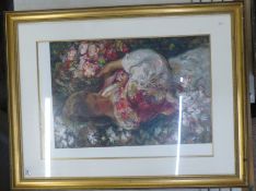 Jose ROYO (1941-) 'Prima Vera', Limited Edition Serigraph. No. 84. Mount in frame has become
