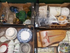 A mixed collection of ceramic and glassware items to include 70s retro kitchenware, glassware; green