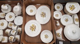 An extensive collection of Royal Warwick sunflower pattern tea and dinner ware (3 trays)