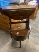 Mid century Morco Oak sewing table together with Oak drop leaf small table (2)