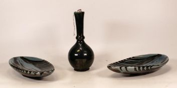 Cobridge stoneware vase together with two Studio pottery shallow bowls (3)