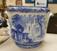 Large Abbey Pattern Blue & White Planter, height 23cm