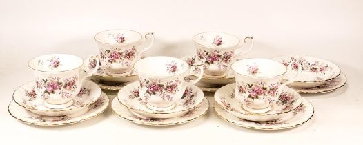 Royal Albert Lavender Rose Teaware to include 5 Trios and one Trio missing teacup. (6)