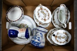 A mixed collection of items to include George Jones gravy boat & stand, lidded tureens, Woods toby