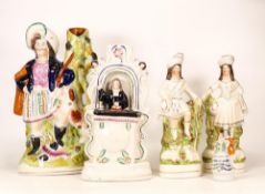 A Collecion of Five Staffordshire Figures to include John Wesley Clock Figure, Hunter Spill Vase,