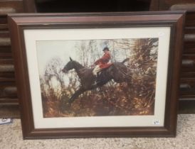 Framed print depicting fox hunting scene size 83cm x 65cm (1)