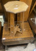 Oak arts and crafts occaisonal table together with Oak tea trolley (2)