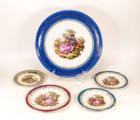 La Reine Porcelain Limoges Plates including Large Serving Plate decorated with scenes after