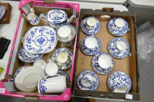 A large collection of Minton Blue Delft pattern teaware including trio's sandwich plate, teapot,