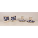 Burleigh Ware Charlotte Rhead, Two Candlestick together with two Ovoid Vases. Height of tallest: 7cm