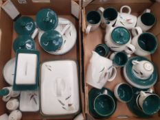 Denby greenwheat patterned tea and dinner ware items to include tea pot, hot water jug, 4 mugs, 4