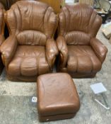 Divani Italian leather set of 2 Armchairs 100cm H x 63cm D