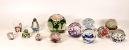 A collection of glass paperweights to include Murano, Caithness Maydance, animal figures etc (13)