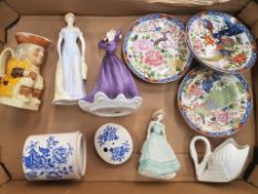 A mixed collection of ceramic items to include 7 small oriental plates, Royal Grafton figure,