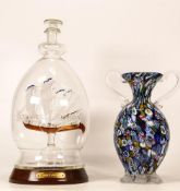 Large Mary Rose Glass Ship in Bottle, together with earlier glass vase, tallest 31cm(2)