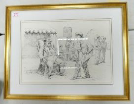 Modern Framed Satirical Cricket Theme Print signed Brasso to lower right. Height: 43.3cm Width: 56cm