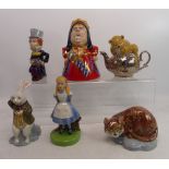 A collection of Wade figures to include Alice, Queen of Hearts, Mad Hatter, White Rabbit, Cheshire