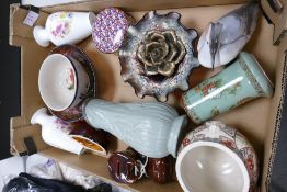 A mixed collection of items to include Carnival Glass, Relief decorated Victorian water jug, damaged