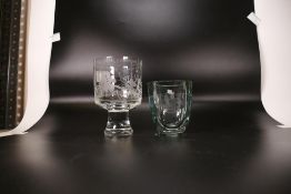 Two item of Etched Crystal Glass; to include Anne Robertson, An etched glass goblet bearing the