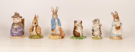 Six Beswick Beatrix Potter Bp10a, Bp10b & Bp3b figures to include Mrs Rabbit Cooking, Miss