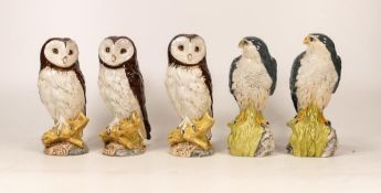 Royal Doulton Whyte & Mackay Empty Whisky Decanters to include three Barn Owls and two Merlins. (5)