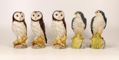 Royal Doulton Whyte & Mackay Empty Whisky Decanters to include three Barn Owls and two Merlins. (5)