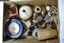 A collection of Hand Turned Quality Wooden pots , vases, ducks & ornaments