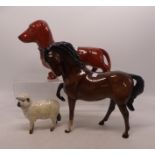 Beswick Dachshund (small chip to rear paw) together with Beswick horse head tucked and a beswick