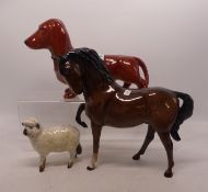Beswick Dachshund (small chip to rear paw) together with Beswick horse head tucked and a beswick