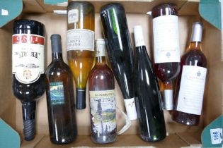 A collection of vintage wines to include Bodegas Ferris Sherry, 1990 Freece Chardonnay, Montalivet