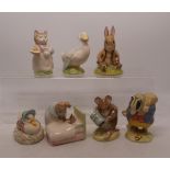 Royal Albert Beatrix Potter figures to include Mrs Ribby, Jemima Puddleduck Made a Feather Nest,