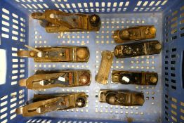 A collection of Vintage Stanley Bailey Wood working joiners planes including 4 block planes, No 79