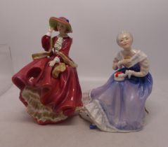 Royal Doulton lady figures Top o' the Hill HN1834 together with Happy Anniversary HN3097 (2).