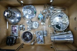 A mixed collection of items to include silver plated & polished pewter items including tankard,