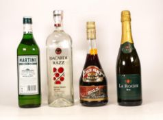 Four Sealed Bottles of Bacardi Razz 100cl, Martini Vermouth Extra Dry 75cl, Bols Cherry Brandy