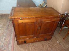 Victorian Pine Cupboard Press with Brass Knobs, two turned wood Knobs to lower drawer and a pull out