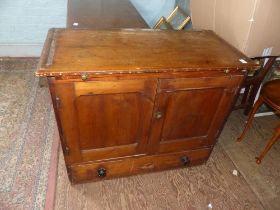 Victorian Pine Cupboard Press with Brass Knobs, two turned wood Knobs to lower drawer and a pull out
