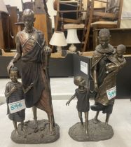 Maasai Resin bronzed figures of 'Bibi in Grandmothers care together with Mwana 'A fathers child' (2)